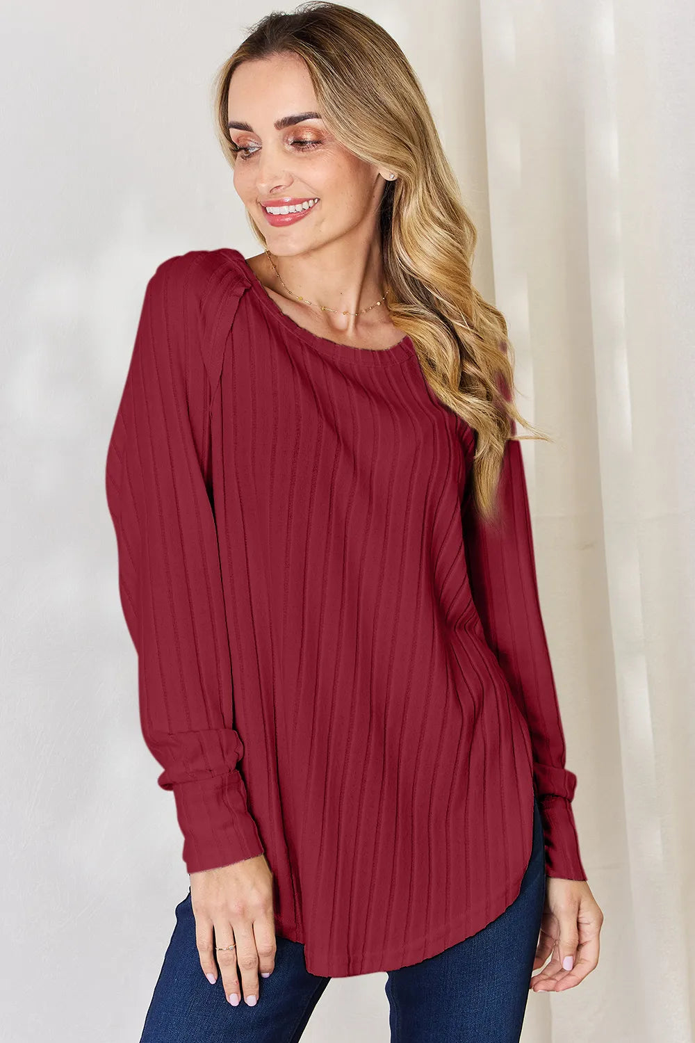 Cove Bellamy — Basic Bae Full Size Ribbed Round Neck Slit T-Shirt, alternate view 16