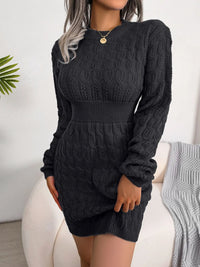 Sage Valmont — Cable-Knit Round Neck Mini Wrap Sweater Dress