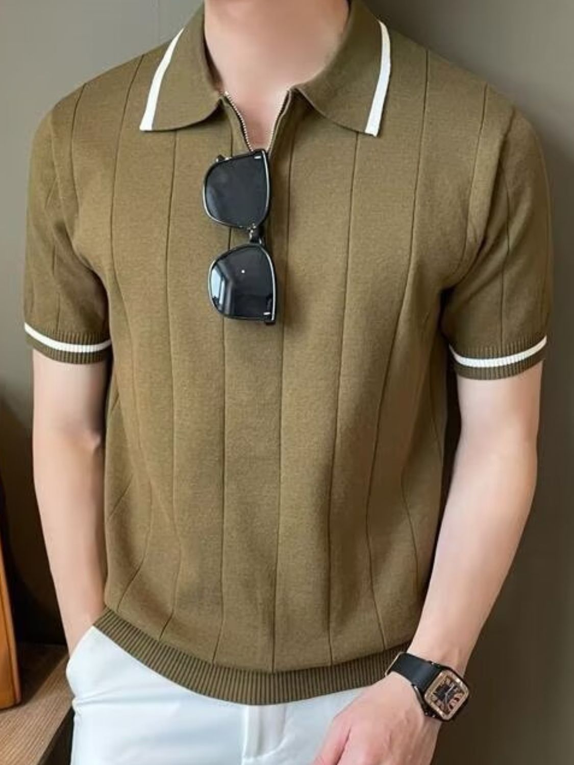 Julian Beaumont — Men's Plus Size Quarter Zip Short Sleeve Polo Men's Tailored Shorts, alternate view 7