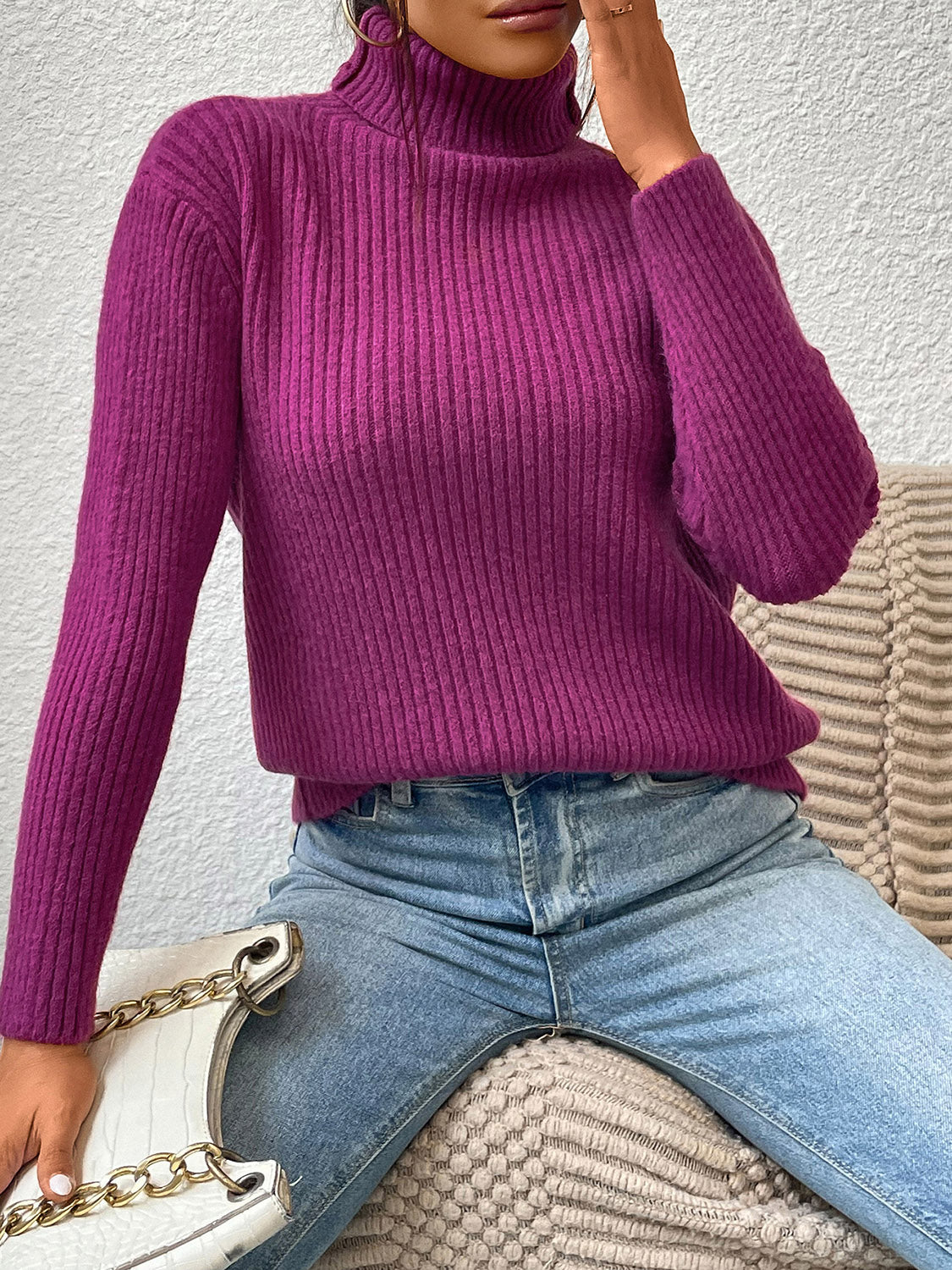Ocean Valmont — Ribbed Turtle Neck Long Sleeve Sweater