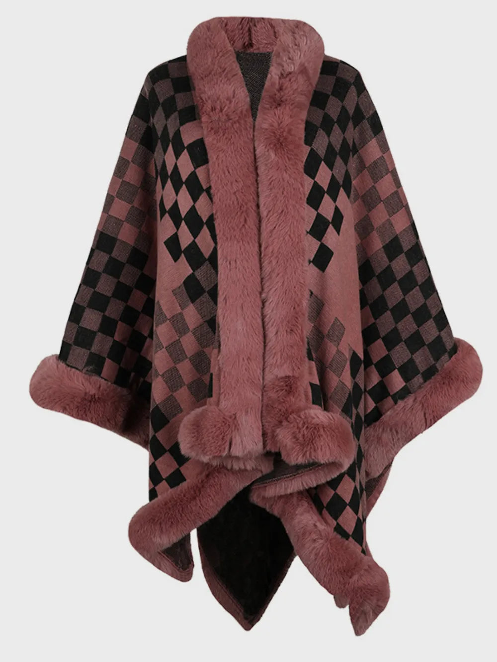 Ivory Versailles — Fuzzy Checkered Long Sleeve Poncho, alternate view 8
