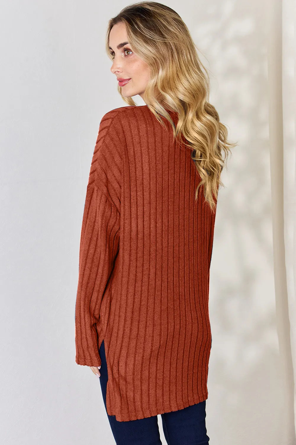 Noa Rousseau — Basic Bae Full Size Ribbed Half Button Long Sleeve High-Low T-Shirt, alternate view 25