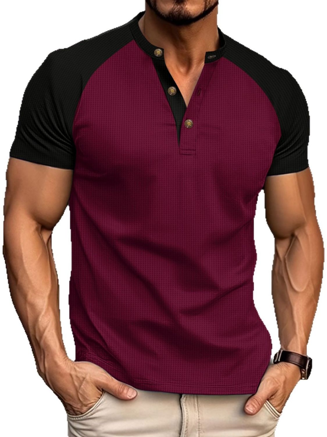 Pascal — Men's Full Size Waffle-Knit Round Neck Contrast Polo Plus Size, alternate view 4