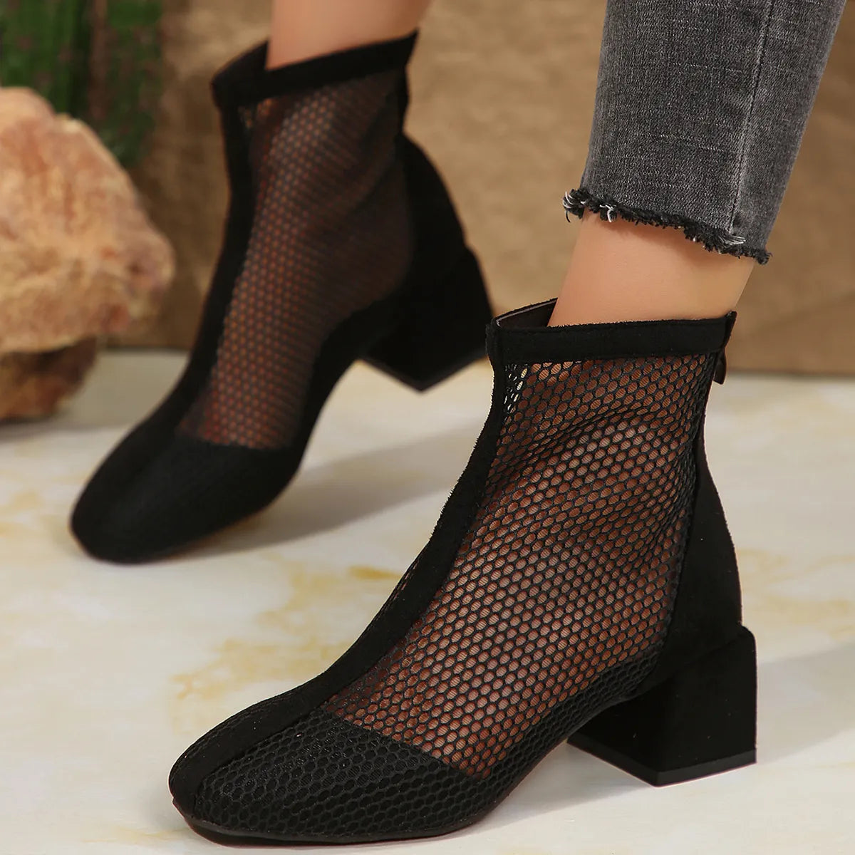 Fable Allegra — Mesh Block Heel Boots, alternate view 5