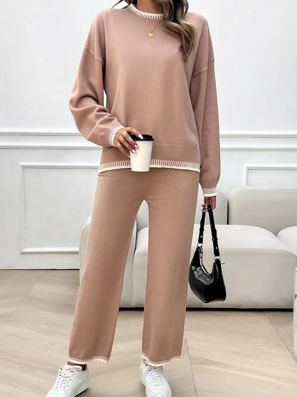 Marlowe Valmont — Devine Round Neck Dropped Shoulder Top and Pants Sweater Set, alternate view 5
