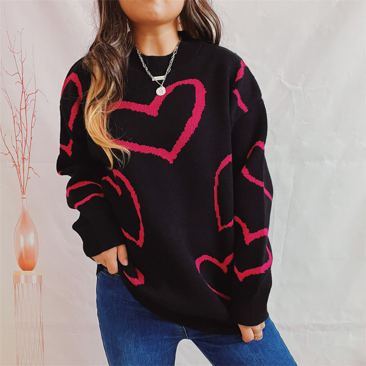 Nova Bellamy — Heart Pattern Long Sleeve Sweater