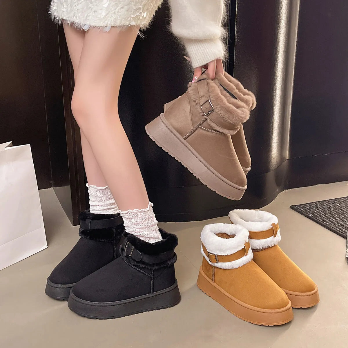 Jules Fiorenza — Round Toe Platform Fleece-Lined Winter Boots Fashion Footwear
