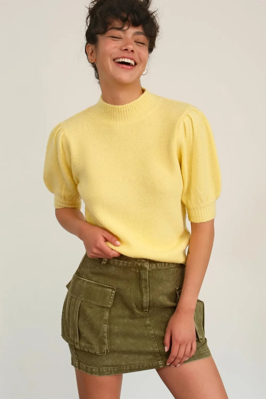 Vale Valmont — HYFVE Mock Neck Puff Sleeve Sweater