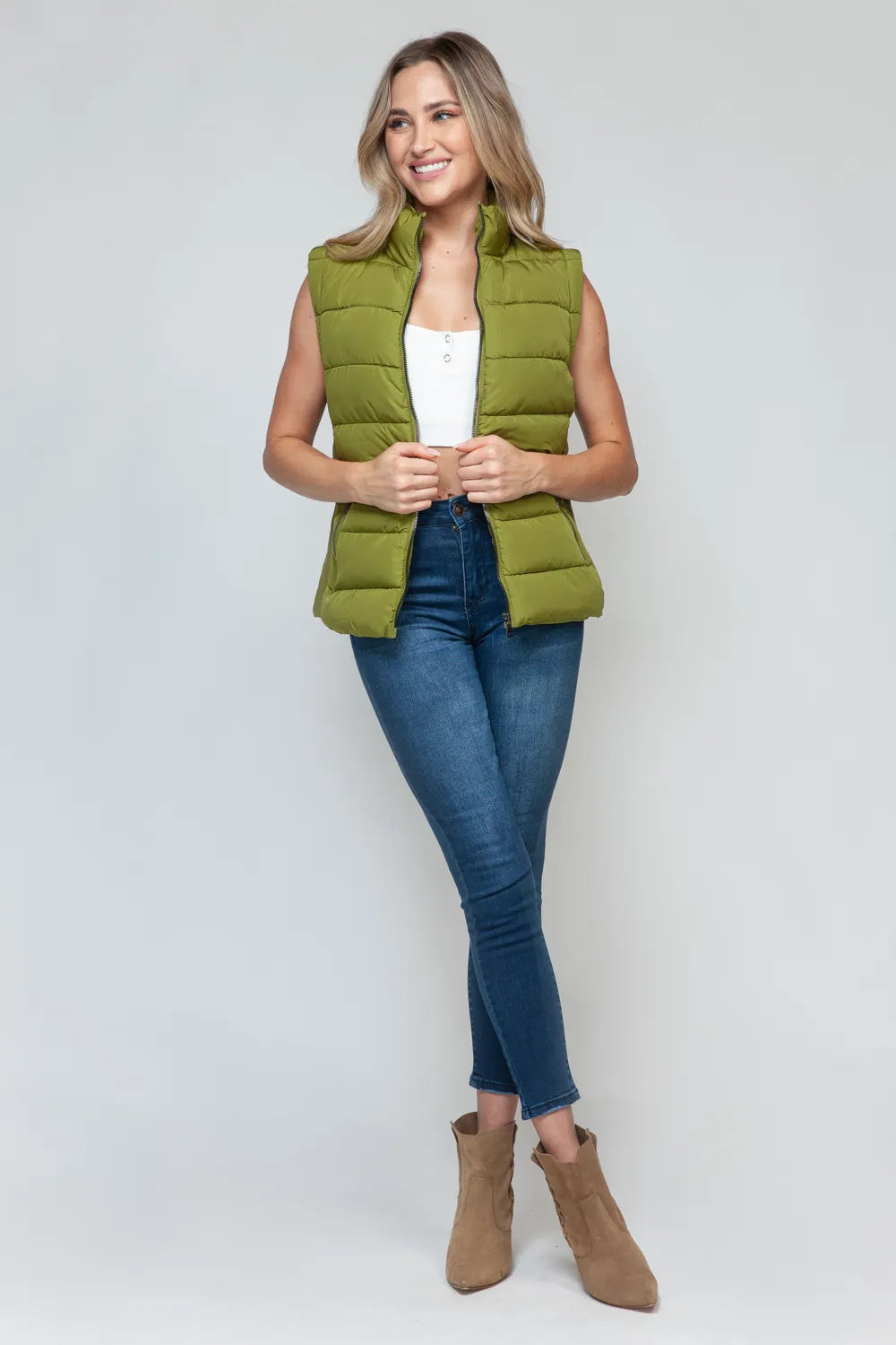 Ocean Saint-Clair — Snobbish Zip Up Turtleneck Vest with Pockets Cardamom Seed Sweater or Cardigan, alternate view 8