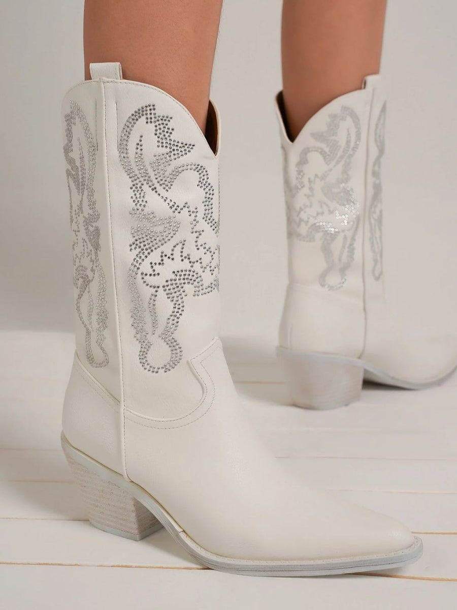 Beast Fashion Rhinestone Detail Point Toe Boots - Opulent Empire