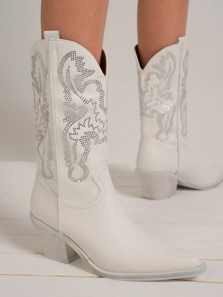 Beast Fashion Rhinestone Detail Point Toe Boots - Opulent Empire