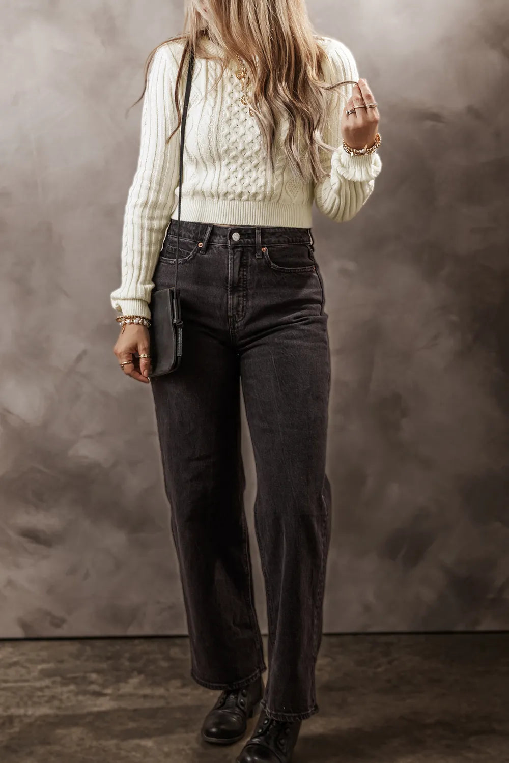 Dove Bellamy — Cable-Knit Round Neck Long Sleeve Sweater, alternate view 4