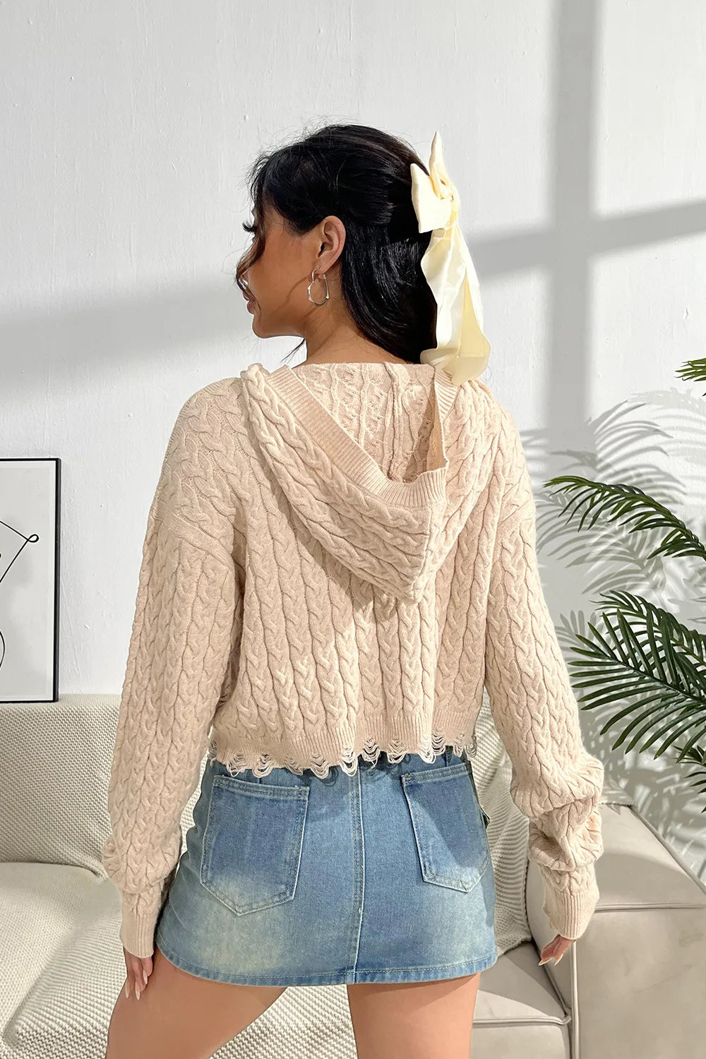 Bellamy Delacroix — Cable-Knit Dropped Shoulder Hooded Sweater, alternate view 2