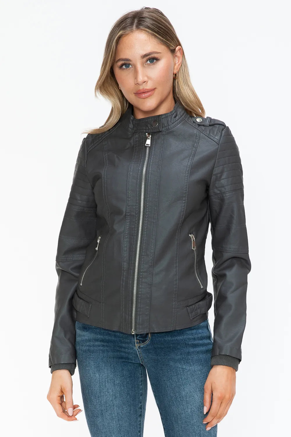 Jules Rosetti — Snobbish PU Leather Biker Jacket with Side Zip Pockets, alternate view 5