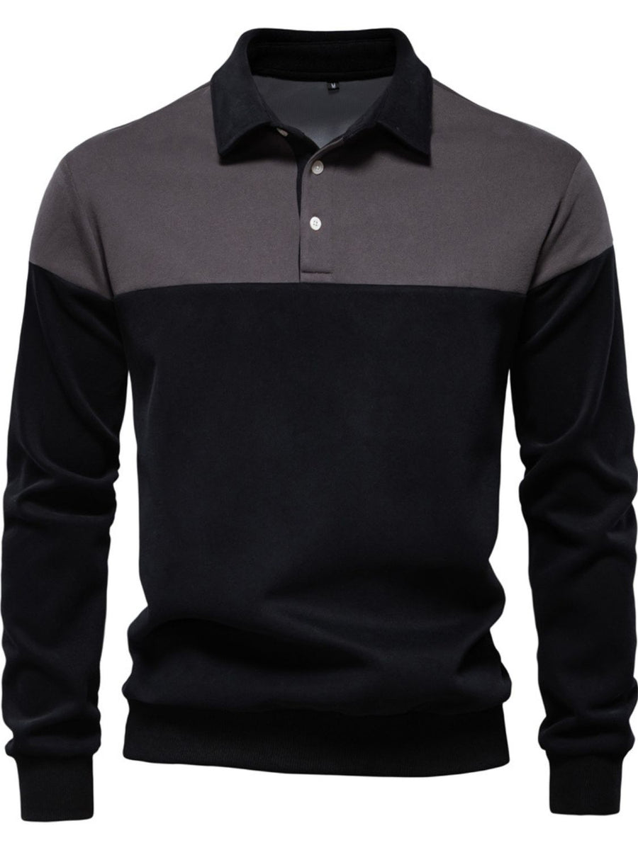 Men's Collared Neck Contrast Long Sleeve Polo - Opulent Empire