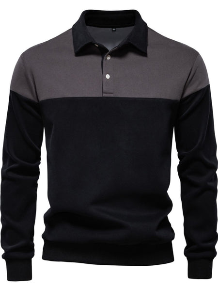 Men's Collared Neck Contrast Long Sleeve Polo - Opulent Empire