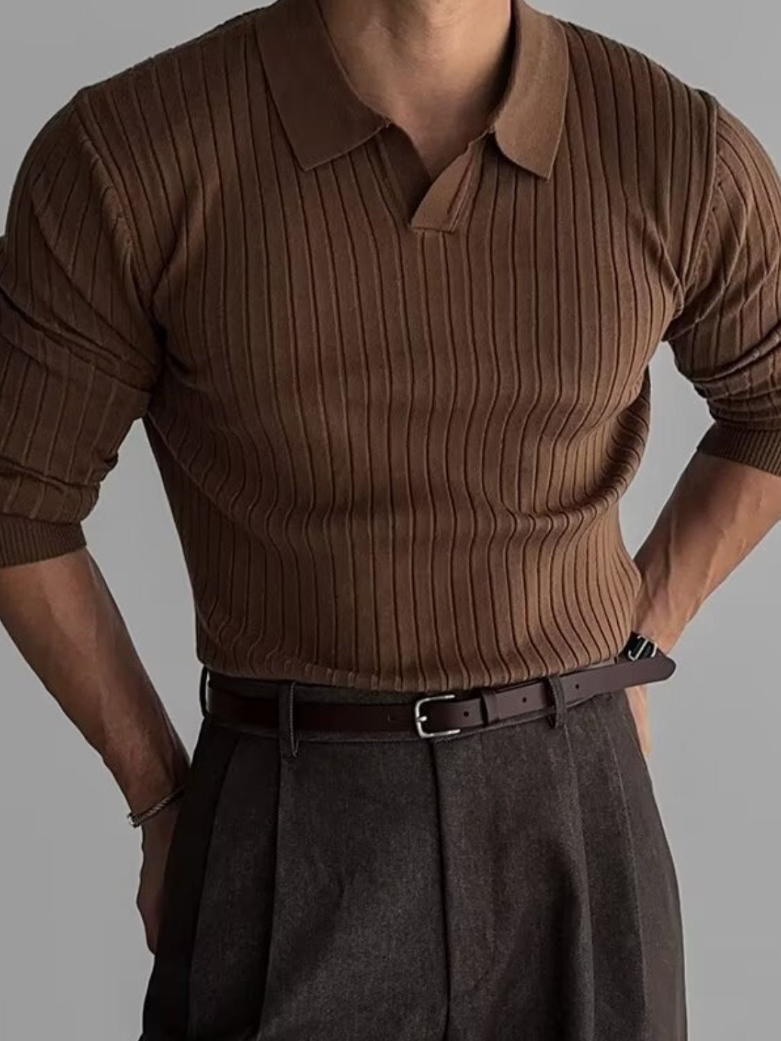 Gideon — Men's Plus Size Collared Neck Long Sleeve Polo, alternate view 7