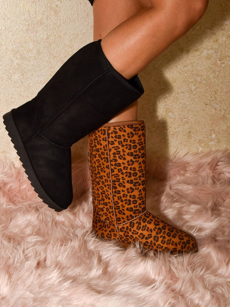 WILD DIVA Leopard Suede Round Toe Boots - Opulent Empire