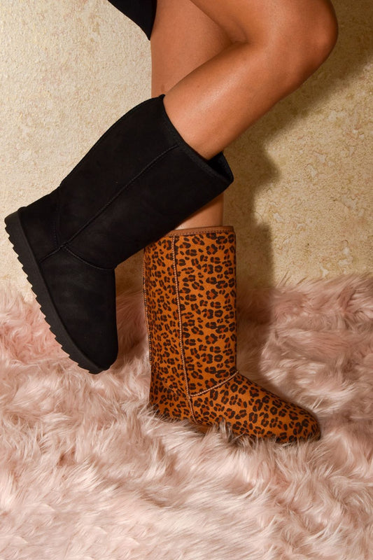 WILD DIVA Leopard Suede Round Toe Boots - Opulent Empire