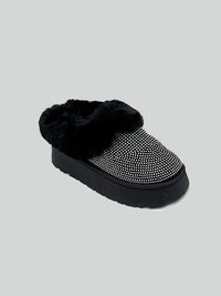 Aster Montclair — WILD DIVA Embellished Faux Fur Platform Booties Black Fashion Footwear