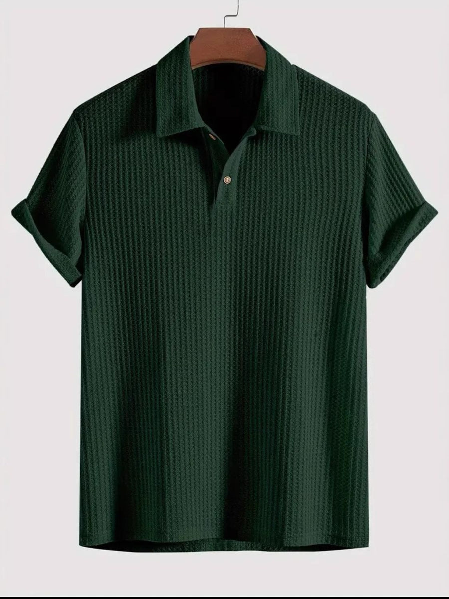 Men's Waffle-Knit Collared Neck Short Sleeve Polo - Opulent Empire