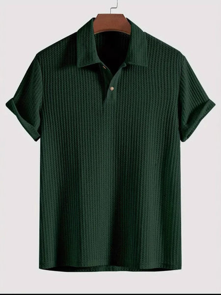 Men's Waffle-Knit Collared Neck Short Sleeve Polo - Opulent Empire