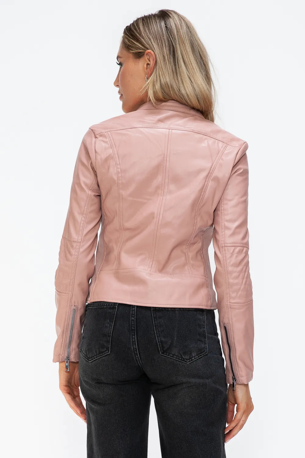 Rain Rosetti — Snobbish Faux Leather Zip Up Drawstring Hooded Jacket, alternate view 27