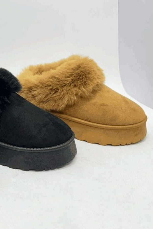 WILD DIVA Faux-Fur Platform Slip On Booties