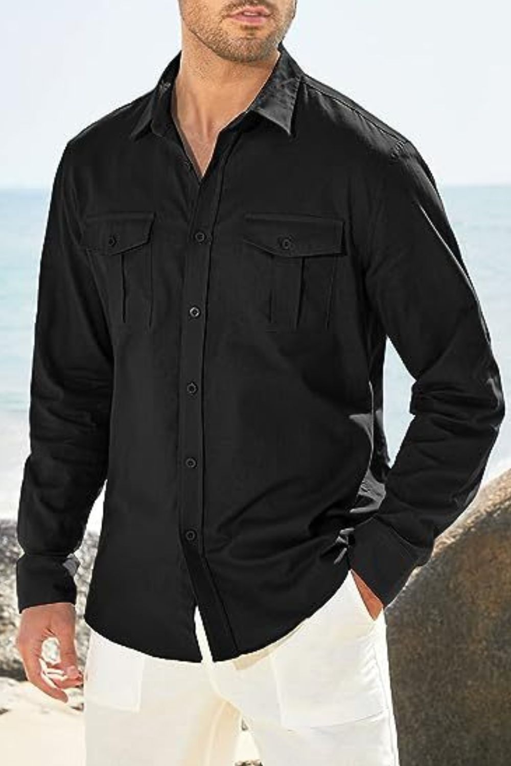 Beaumont — Men's Plus Size Button Down Collared Neck Long Sleeve Shirt, alternate view 7