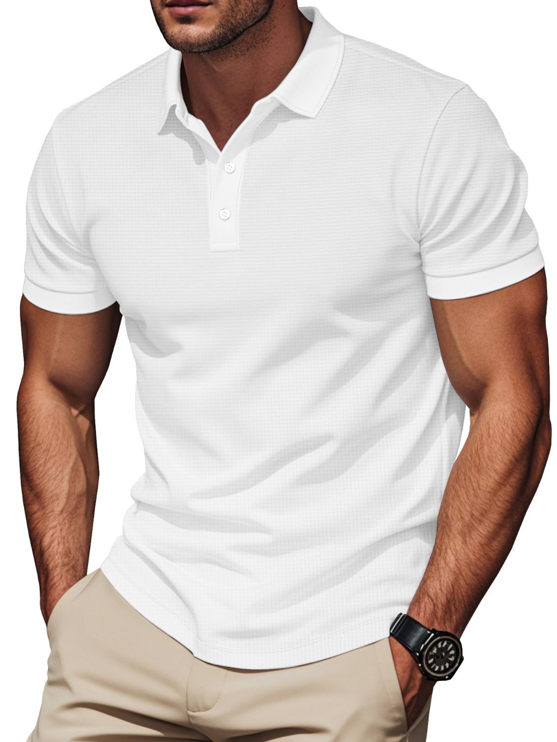 Xavier — Men's Full Size Short Sleeve Collared Polo Plus Size Men's Tailored Shorts, alternate view 5