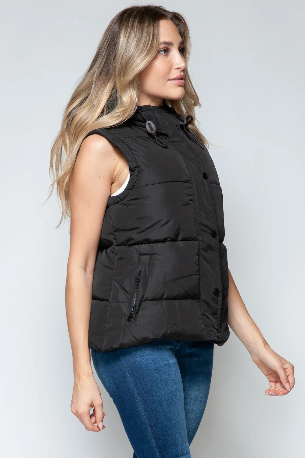 Marlowe Rosetti — Snobbish Snap and Zip Closure Hooded Vest Midnight/Black Coat or Jacket, alternate view 5