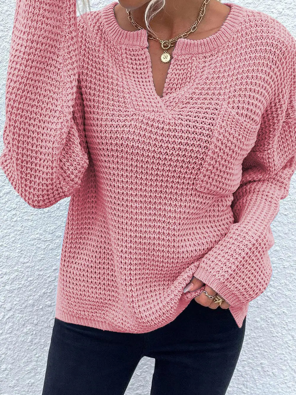 Indigo Rousseau — Notched Long Sleeve Sweater, alternate view 3