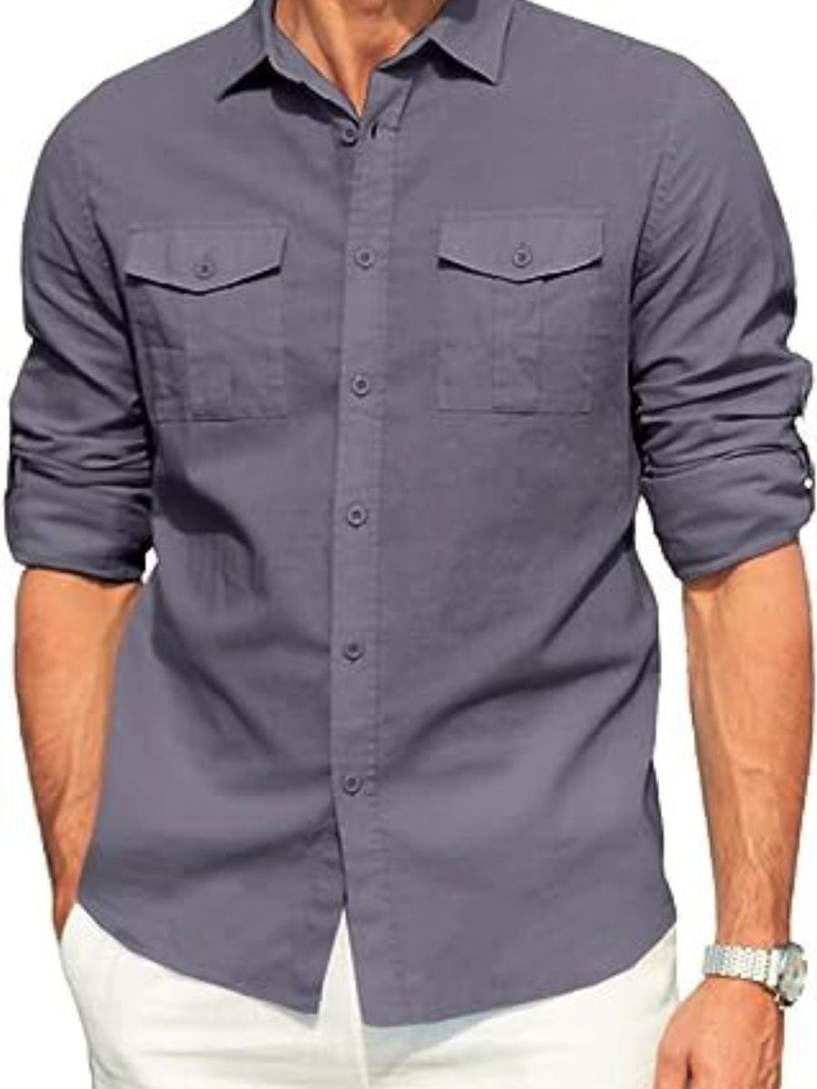 Men's Plus Size Button Down Collared Neck Long Sleeve Shirt - Opulent Empire