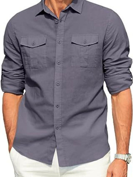 Men's Plus Size Button Down Collared Neck Long Sleeve Shirt - Opulent Empire