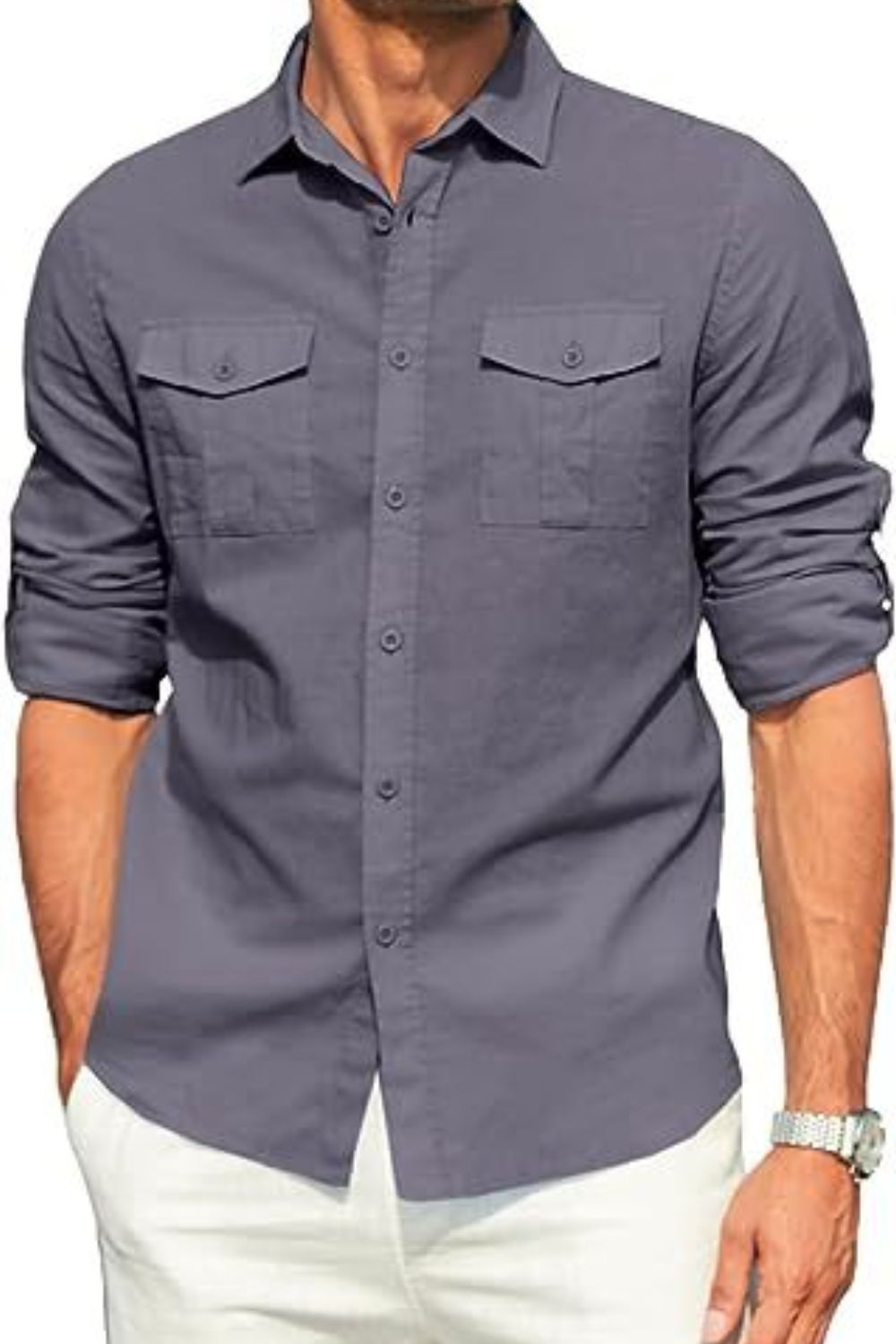 Beaumont — Men's Plus Size Button Down Collared Neck Long Sleeve Shirt, alternate view 8