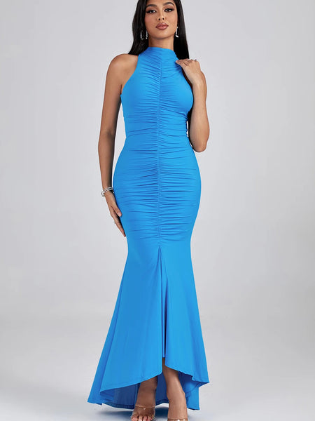 Ruched Maxi Bodycon Turtleneck Dress