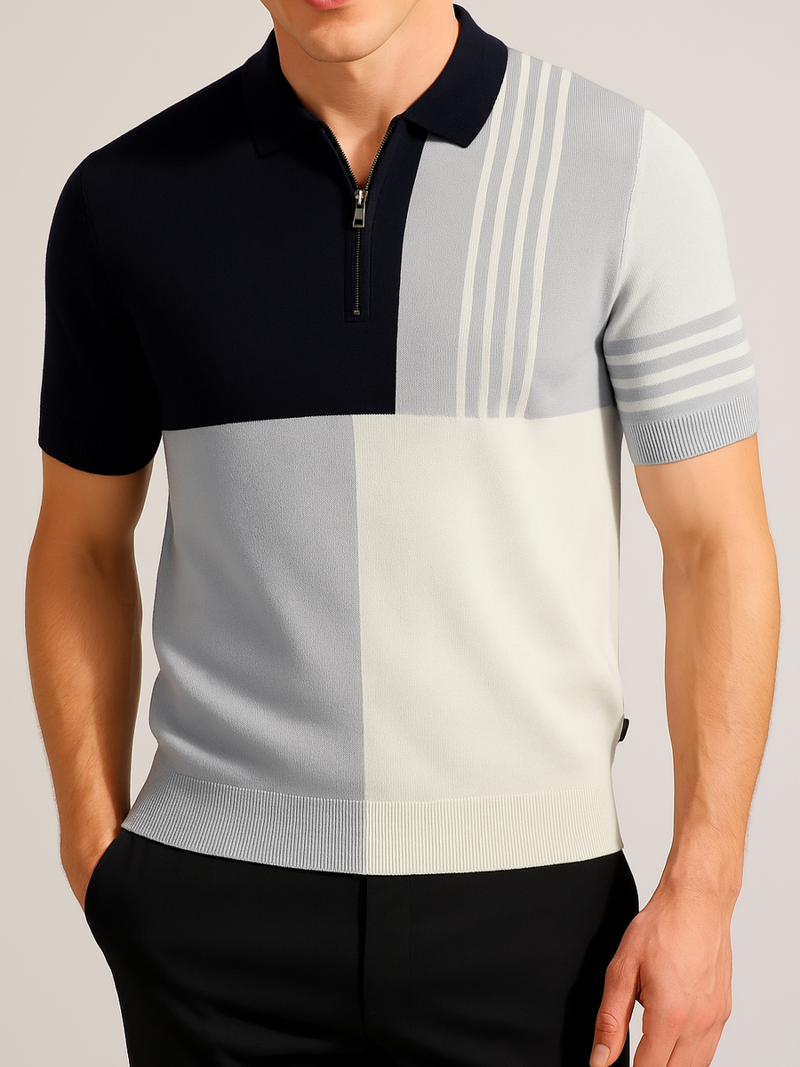 Men's Plus Size Color Block Short Sleeve Polo - Opulent Empire
