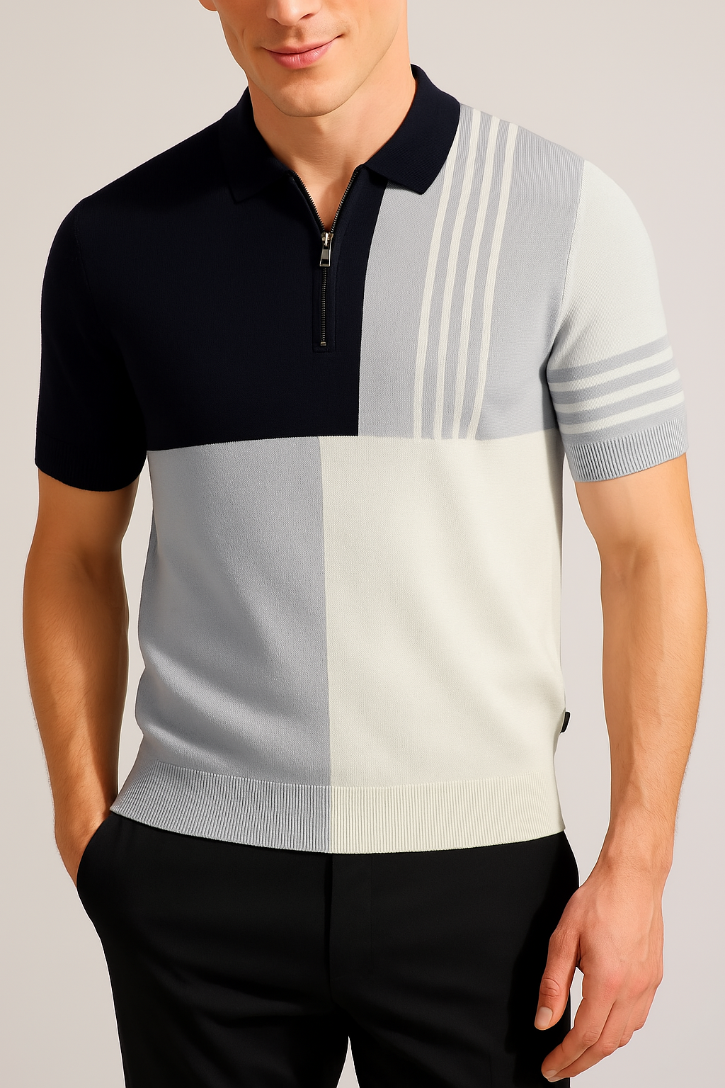 Marcel — Men's Plus Size Color Block Short Sleeve Polo Men's Tailored Shorts, alternate view 4