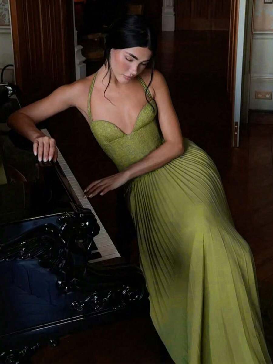 Reese Capri — Low-Cut Strappy Pleated Maxi Dress, alternate view 2