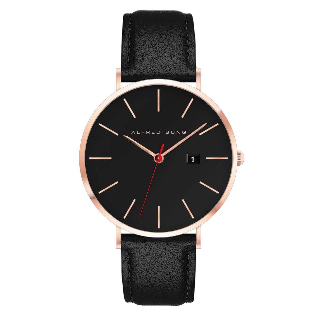Alfred Sung Metropolitan Date Black Dial Black Leather Strap watch — Metropolitan Date Black Dial Black…