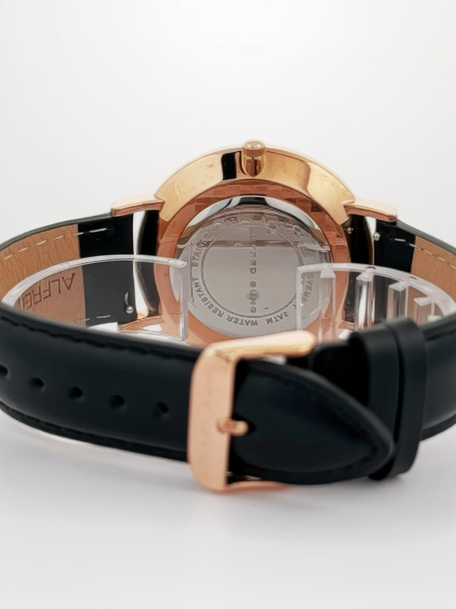 Alfred Sung Metropolitan Date Black Dial Black Leather Strap watch