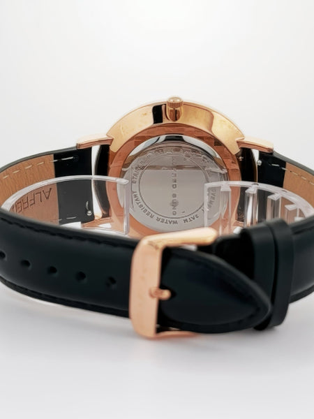 Alfred Sung Metropolitan Date Black Dial Black Leather Strap watch