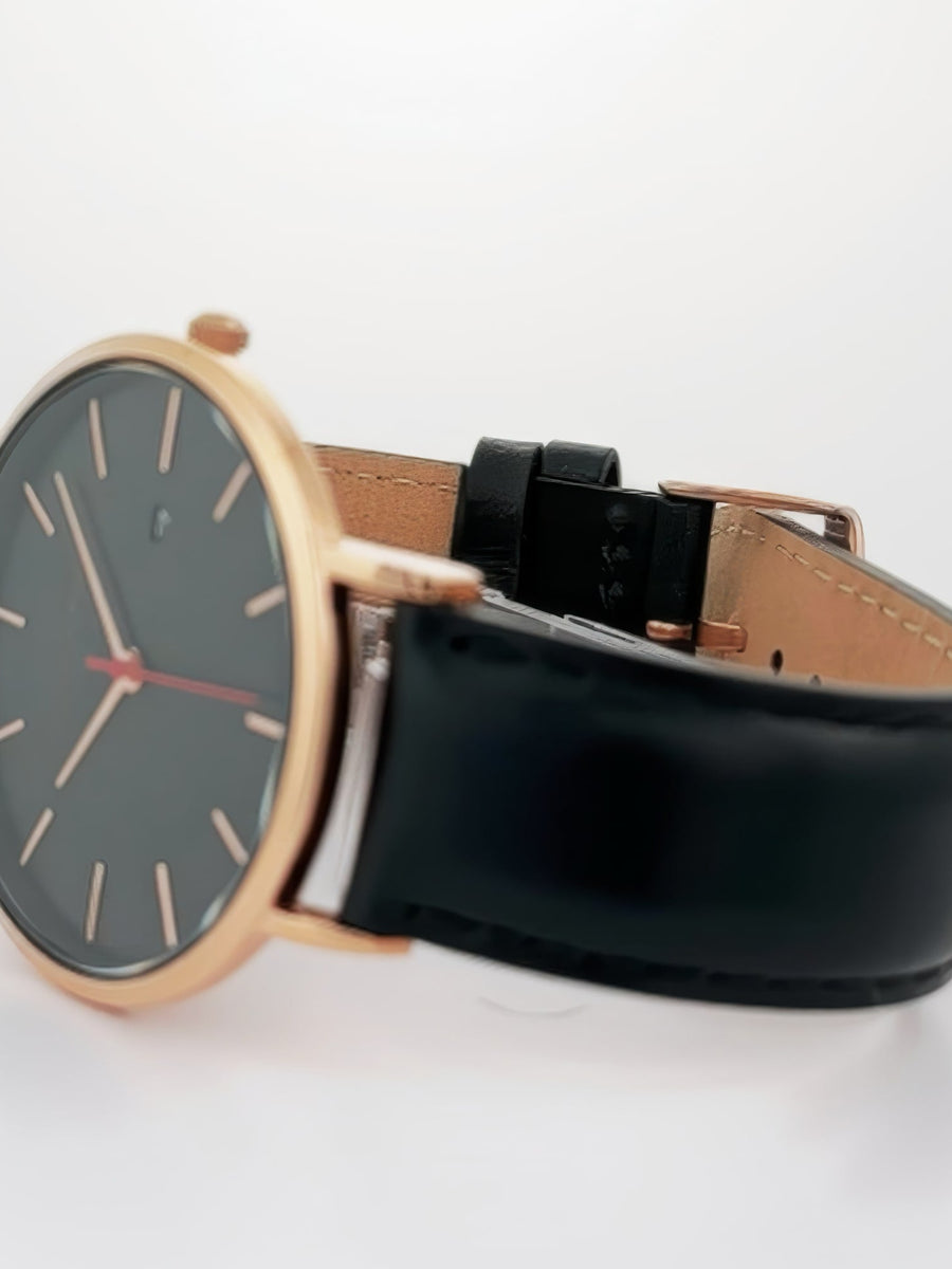 Alfred Sung Metropolitan Date Black Dial Black Leather Strap watch