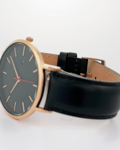 Alfred Sung Metropolitan Date Black Dial Black Leather Strap watch