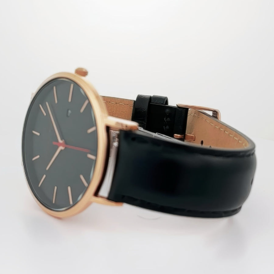 Alfred Sung Metropolitan Date Black Dial Black Leather Strap watch — Metropolitan Date Black Dial Black…, alternate view 2