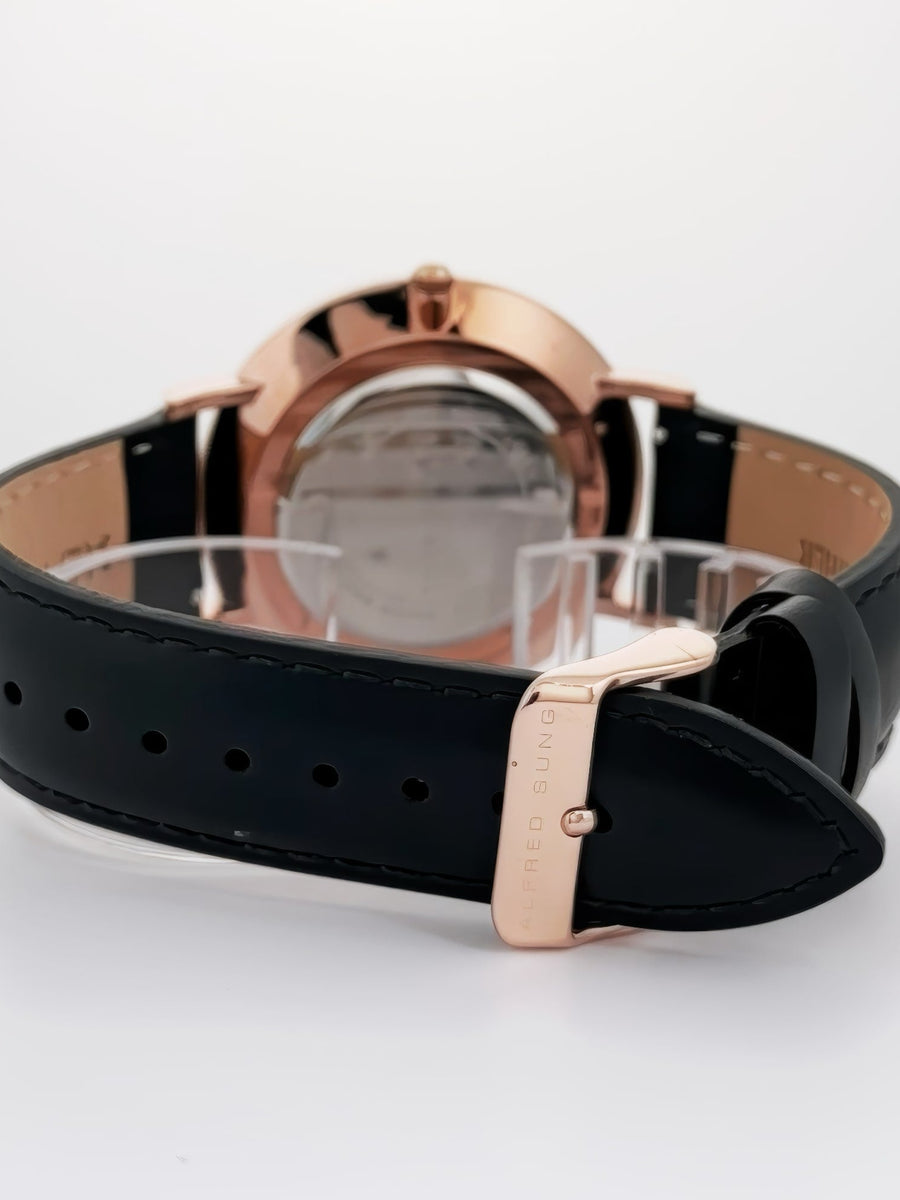 Alfred Sung Metropolitan Date Black Dial Black Leather strap watch