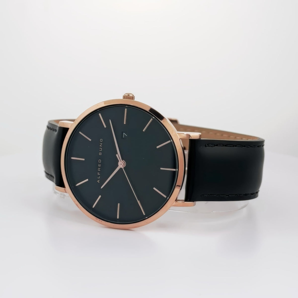 Alfred Sung Metropolitan Date Black Dial Black Leather strap watch — Metropolitan Date Black Dial Black…, alternate view 2
