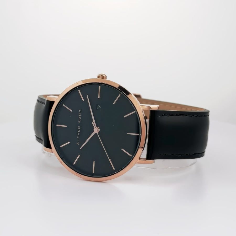 Alfred Sung Metropolitan Date Black Dial Black Leather strap watch — Metropolitan Date Black Dial Black…, alternate view 2