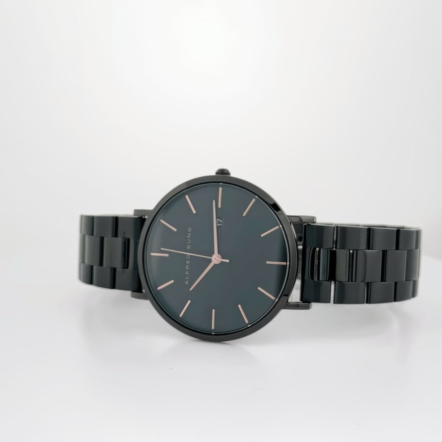 Alfred Sung Metropolitan Date Rosegold Accents Black Bracelet watch — Metropolitan Date Rosegold Accents Black…, alternate…