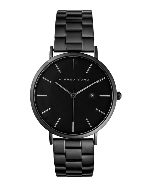 Alfred Sung Metropolitan Date Black Dial & Bracelet Stainless Steel watch